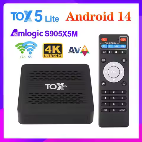 S905X5M Android 14 Smart TV Box TOX5 Lite 2GB 32GB Dual Wifi 1000M LAN BT4.1 4K 60fps DLNA Android 1