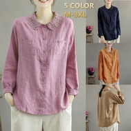 ┇ APEIXIN 🍄Ready Stock⚡Immediate🍄M-3XL Baju Kemeja Perempuan Vintage Casual Lace Collar Cotton Long Sleeve Blouse Labuh Murah Muslimah Women Loose Korean Style Plus Size Blause Wanita