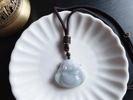 天然緬甸玉 紫綠底 翡翠佛公 彌勒佛 項鍊 禮物 六字箴言佛像