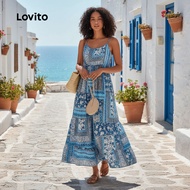 (trendy3)Lovito Boho Dress Lace Up Spring/summer Dress for Women L142ED610 Gaun Bohom Garters Kasual
