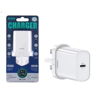 Remax RP-U70 Jane Series 20W PD Fast Charger Wall Charger UK Plug USB-C Type C Output Power Adapter