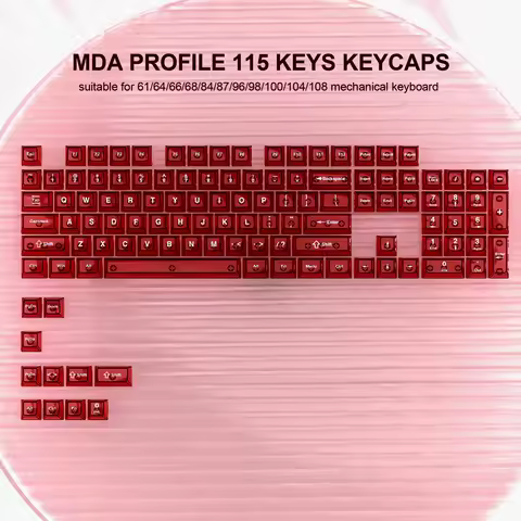 MDA Profile Red Transparent RGB Backlit Keycaps 115 Keys Clear Crystal Ceramic PC Keycap for Cherry 