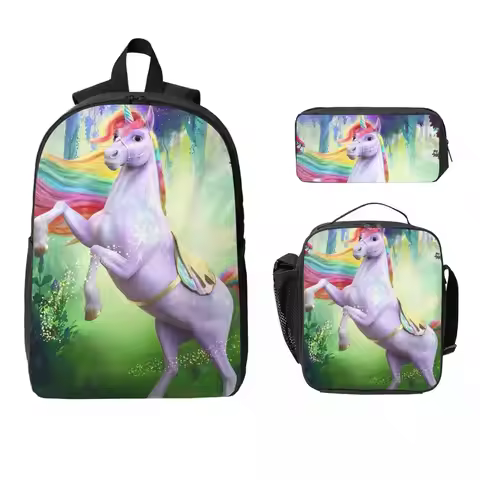 Unicorn Academy Backpack Student BookBag School Bag Computer Shoulder Bags 3ps Insulated Lunch Bag P