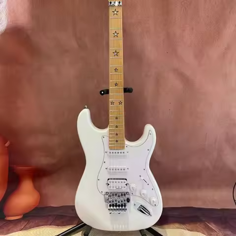 White Starry Fingerboard Electric Guitar Mahogany Panel 6-String Fixed Bridge SSH Pickup Rock Jazz S