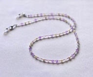 三種天然石 薰衣草紫水晶與珠飾口罩掛繩 項鍊 眼鏡繩 紫藤花