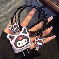 Cartoon Kuromi Charger Data Cable Case Protector And Winding Kit For 18W 20W Fast Charger Adapter Ph