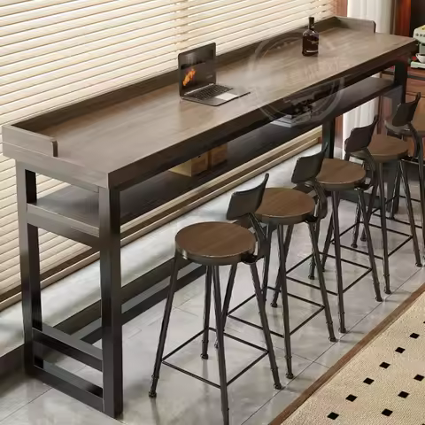 Solid Wood Bar Table, Narrow Long High Top Table Against Wall for Home Balcony, Milk Tea Shop & Bar,