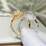 BXINY 5CT Emerald Cut Full Moissanite Ring S925 Silver Plated 18K Gold for Women Wedding Band Gift F