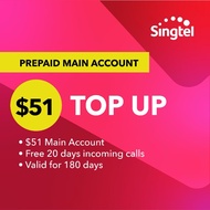 SingTel Hi $51 main account prepaid mobile phone card online Topup