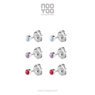 NooYoo ต่างหูสำหรับผิวแพ้ง่าย Lab Created Opal 3mm Surgical Steel (สีแดง/สีฟ้า) สีแดง (Red set) One