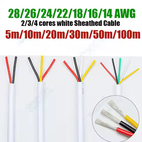 White 2 3 4 Cores Wire 28 26 24 22 20 18 16 14 AWG Sheathed Cable PVC Tinned Copper Electrical Wire 