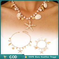 Shell Necklace Aesthetic Shell Bracelet Necklace 1set (Necklace + Bracelet) Beach Style Women's Beac