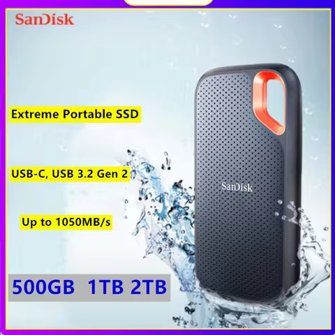 SanDisk SDSSDE61 Extreme Portable SSD 500GB 1TB 2TB 4TB Up to 1050MB/s, USB-C, USB 3.2 Gen 2 Externa