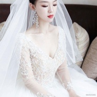 wedding dress for ninang✖☄❀Veil bride wedding main wedding dress white champagne 3 long trailing vei