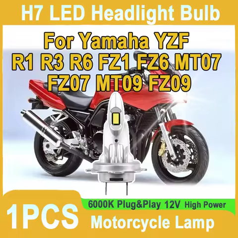 1PCS H7 LED Headlight 60W High Power Motorcycle Light 6000K Plug&Play 12V For Yamaha YZF R1 R3 R6 FZ