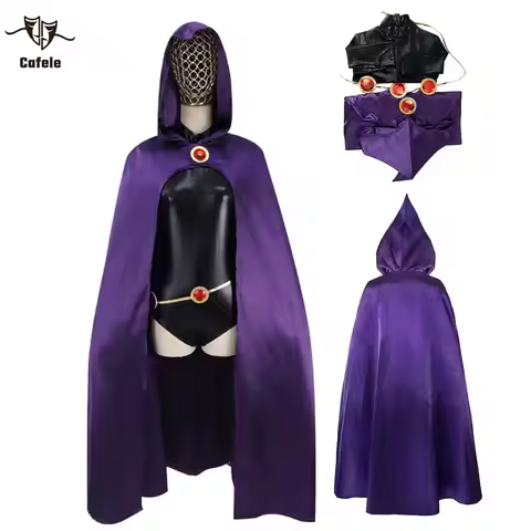 Cafele TeenTitans-Raven Cosplay Costume Deluxe Jumpsuit Belt With Purple Cloak Halloween Uniform Cos