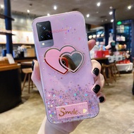 KONSMART ปลอก VIVO V21 5G 2021ใหม่ Love Mirror Bling ดาวแวววาว Space โทรศัพท์เคสสำหรับ VIVO V21 2021 Soft TPU ฝาหลัง