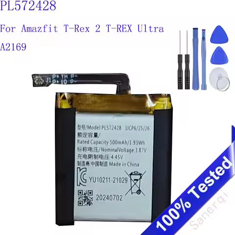 New 500mAh PL572428 Watch Battery For Amazfit T-Rex 2 T-REX Ultra A2169 Bateria + Tools
