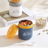 保溫帶蓋燕麥杯 - 蛋白粉杯 咖啡杯 沖豆漿奶粉杯 便攜運動水杯 水樽 奶昔杯 304不銹鋼大容量保溫帶蓋勺燕麥早餐杯 牛奶杯 學生上班族便攜湯壺