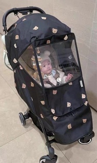 黑色刺繡小熊嬰兒車推車防水雨罩