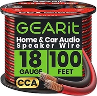 GEARit Speaker Wire 18 Gauge (100 Feet / 30 Meters), Black Speaker Cable 18AWG, Transparent, 2-Condu