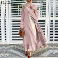 MOMONACO ZANZEA Womens Muslim Dubai Kaftan Plain Cardigan Open Front Muslimah Abaya Robe Outerwear