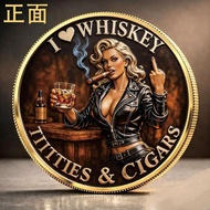 Style Fun Beauty Commemorative Coin Whiskey Cigar Element 2D Flat Craft Collection Play Coin * Z7.23