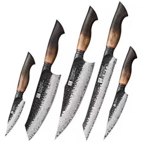 XINZUO 1-5PCS Damascus Steel Kitchen Knife 10Cr15CoMov Steel Core Chopping Vegetables And Fruits Hou