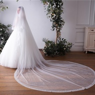 Db027 Bridal Wedding Dress Wedding Veil Headdress Two-Layer Full Lace Big Trailing Sweet Super Fairy