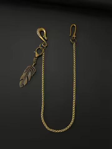 Unique 22ins pants trucker biker jean 5 mm snake chains Indian Feather pendant U hook clasp keychain