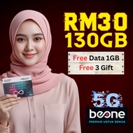SIMKAD BEONE PREPAID (RM30 - 130GB DATA 5G/4G DATA PANTAS)