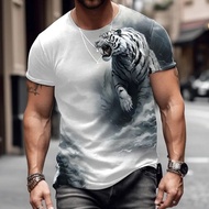 Animal Tiger Wolf Print Summer Men's T-shirt Loose Short Sleeve Tops Male Cool Casual Sweatshirt Dai