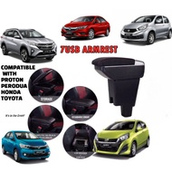 Honda/Toyota/Perodua/Proton 7 USB Arm Rest Adjustable with Cup Holder Armrest（More Car Model）