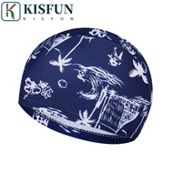 KISFUN Swimwear Hats Fabric Unisex Adults Sports Swim Pool Calico Swim Cap Diving Hat Ear Protect Wa