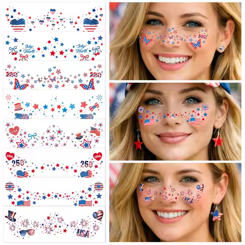 8 Sheets 250th Anniversary Face Freckle Stickers - 4th of July - Patriotic USA 1776–2026 Birthday Ta
