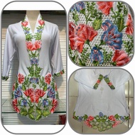 【READY STOCK】Baju Kebaya Nyonya Sulam Bunga Warna Putih (lengan 3 suku) Kain Jersey Elastic Tiada Bu