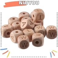 NIUYOU Wooden Beads, Wooden Alphabet Letter Wood Beads, Necklaces Letter Cube Large Hole Wood Spacer