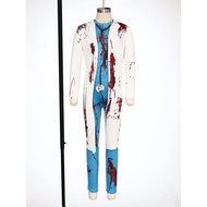 Lejafay Kids 3Pcs Zombie Surgeon Costume Bloody Surgeon Halloween Cosplay Round Neck Long Sleeve Bac