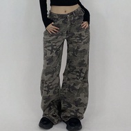 Quần Jeans Dài Ống Loe Dáng Rộng Cho Nữ, Quần Denim Camo