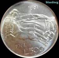 1961年 意大利 建國 百年 五百里拉 紀念 銀幣，十多克16448