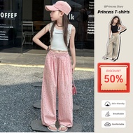 3-15 Years Girls Polka Dot Straight Leg Pants 90-160cm Height Korean Thin Loose Trendy Trousers