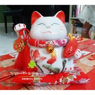 🌟🇲🇾READY STOCK🌟H18cm ceramic lucky cats Piggy Bank🌟8寸精美日式中号陶瓷招财猫储蓄罐–年年有余