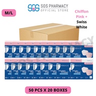 MEDICOS Regular Fit Size M/L 175 HydroCharge 4ply Surgical Face Mask  Pink + Swiss White  (50's x 20 Boxes) - 1 Carton