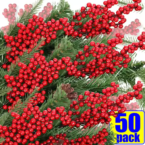 Berry Artificial Flower Fruit Red Berry Simulation Cherry Stamen Berries for Home Christmas Decorati
