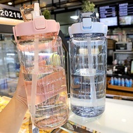 Clear Motivational Sports Bottle, Anti-Spill, 2 Liter Drinking Tumbler Bottle