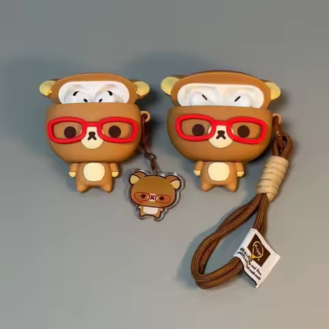 Glasses Rilakkuma AirPods Pro 3 Case Cute Bear AirPods 4 Protective Cover For Apple AirPods Pro3 Sil