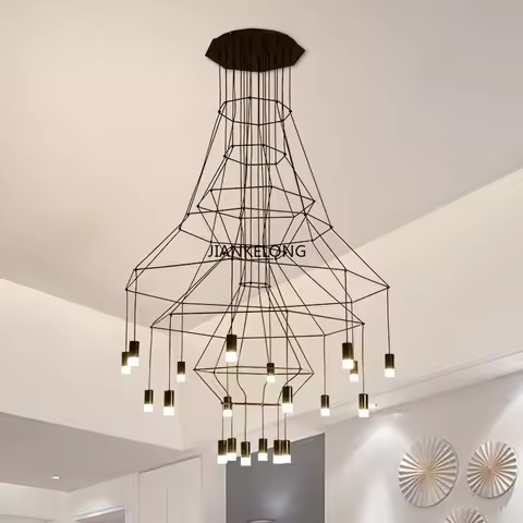 Modern Minimalist LED Pendant Lamp Black Acrylic G9 Living Room Staircase Kitchen Chandelier Line De