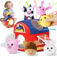 Baby Toys 6-12 Months, Soft Barn with Farm Rattle Squeaker Animals, Montessori Toys for 6 9 Months O