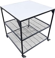 JIN BETTER GRILL PARTS Three-Shelf Movable Food Prep and Work Cart Table, Home and Outdoor Multifunctional Stainless Steel Table Top Worktable on Four Wheels, L31.5’’x W31.5’’x H35.4’’