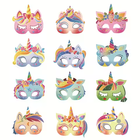 For Kids Boys Girls Birthday Party Paper Mask Decorations Dress Up Costume Pony Unicorn Theme Gift F